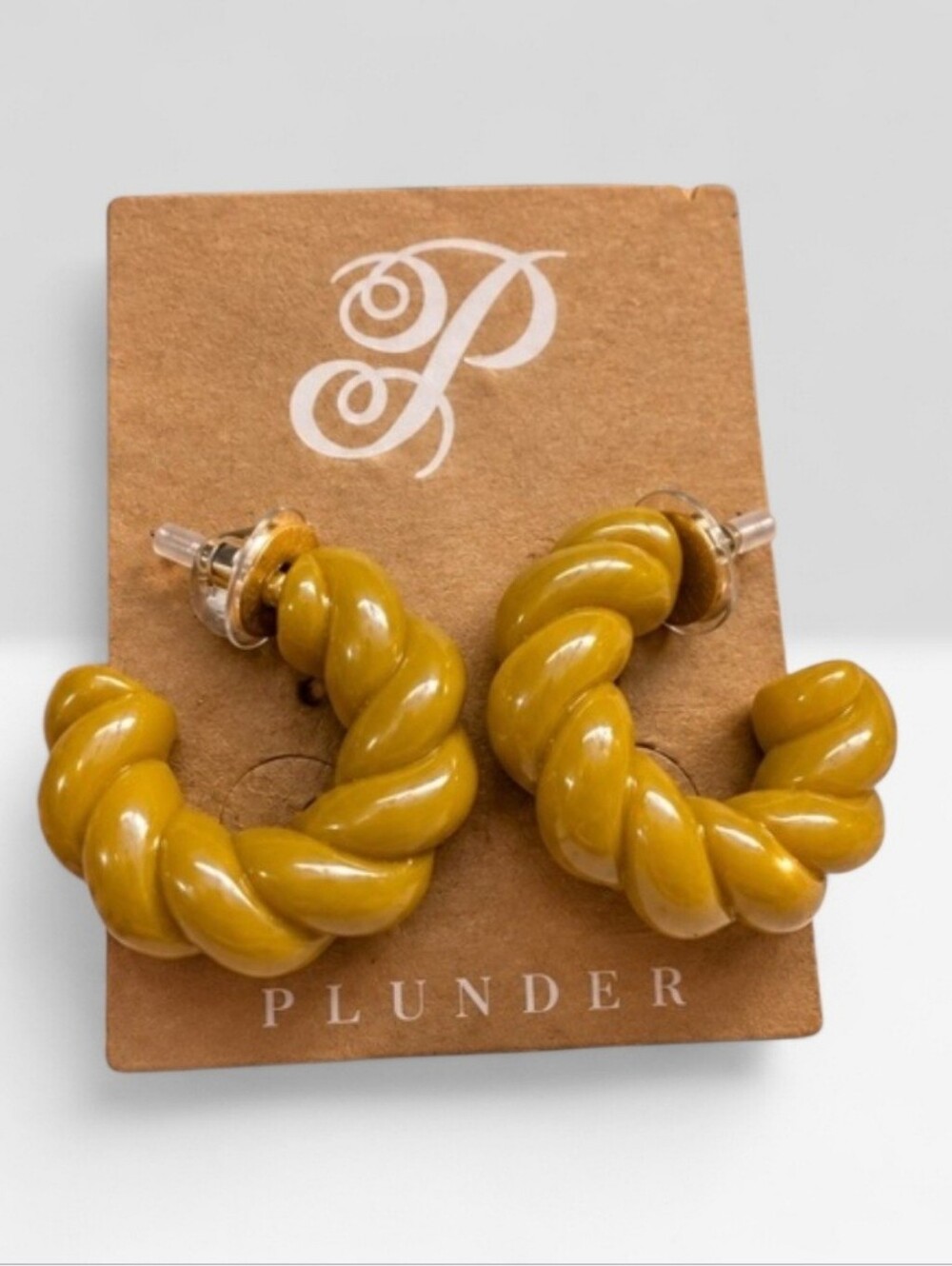 Twisted Hoop Earrings - Mustard Yellowish/brown
